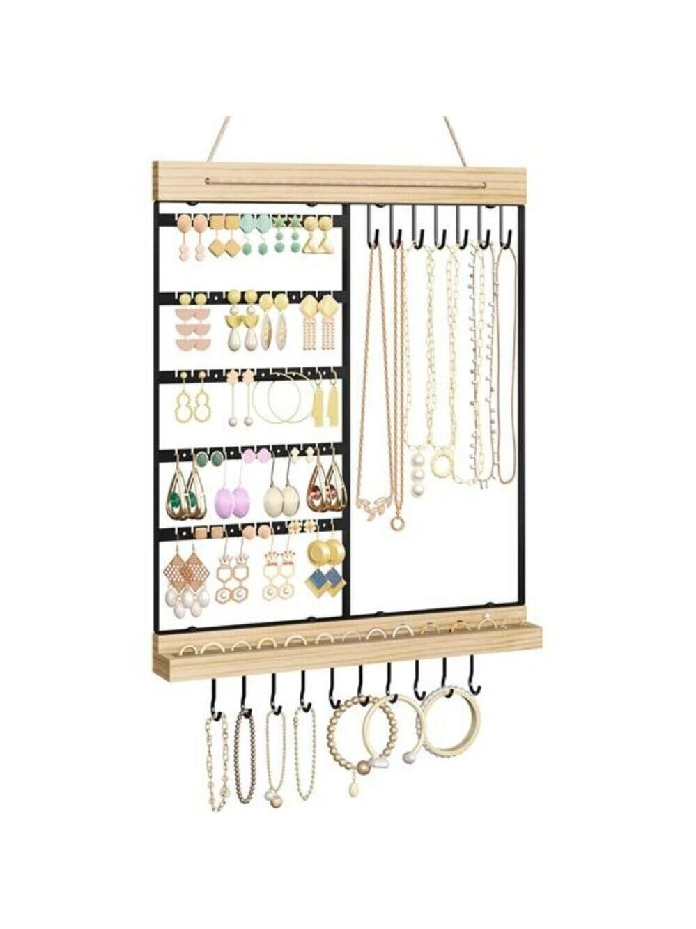 Wall Mounted Jewelry Organizer Earring Necklace Bracelet Ring Holder Rack